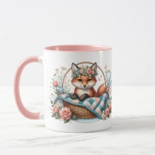Floral Fox in Basket with Quilt & Flowers Mug