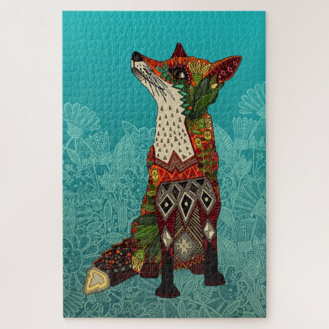 floral fox turquoise jigsaw puzzle (Vertical)