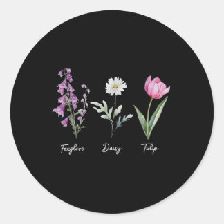 Floral Foxglove Daisy Tulip Flower  Classic Round Sticker