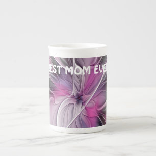Floral Fractal Abstract Flower Pink Grey Best Mum  Bone China Mug