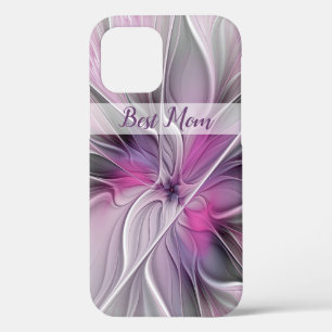Floral Fractal Abstract Flower Pink Grey Best Mum iPhone 12 Case