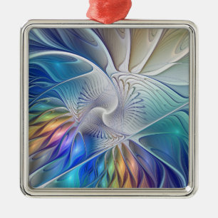 Floral Fractal Art, Colorful Abstract Flower Metal Tree Decoration