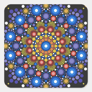 Floral Fractal Art Dotted Retro Mandala Square Sticker