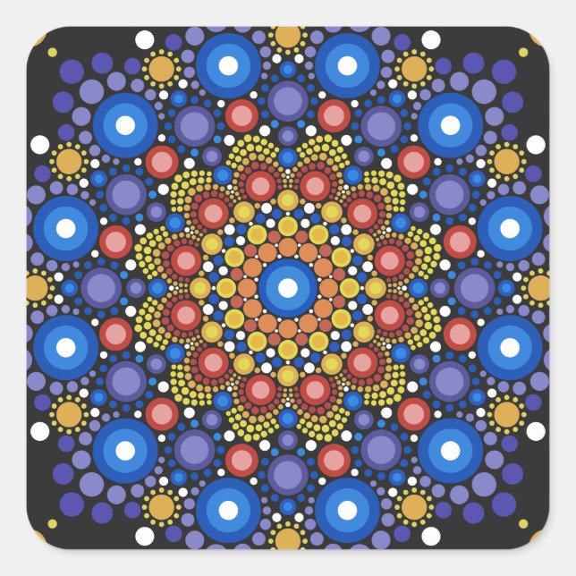 Floral Fractal Art Dotted Retro Mandala Square Sticker (Front)
