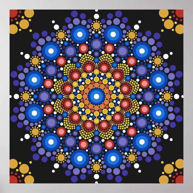 Floral Fractal Dotted Retro Mandala Poster (Front)