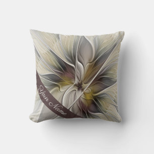 Floral Fractal, Fantasy Flower Earth Colours Name Cushion