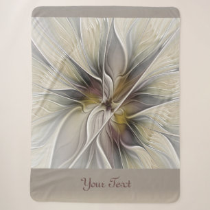 Floral Fractal, Fantasy Flower Earth Colours Text Sherpa Blanket