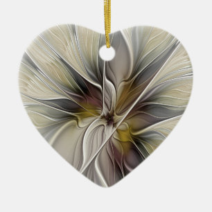 Floral Fractal, Fantasy Flower with Earth Colors Ceramic Tree Decoration