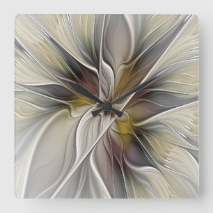 Floral Fractal, Fantasy Flower with Earth Colors Square Wall Clock