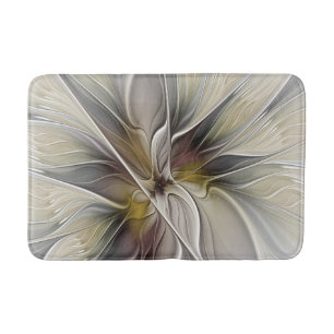 Floral Fractal, Fantasy Flower with Earth Colours Bath Mat