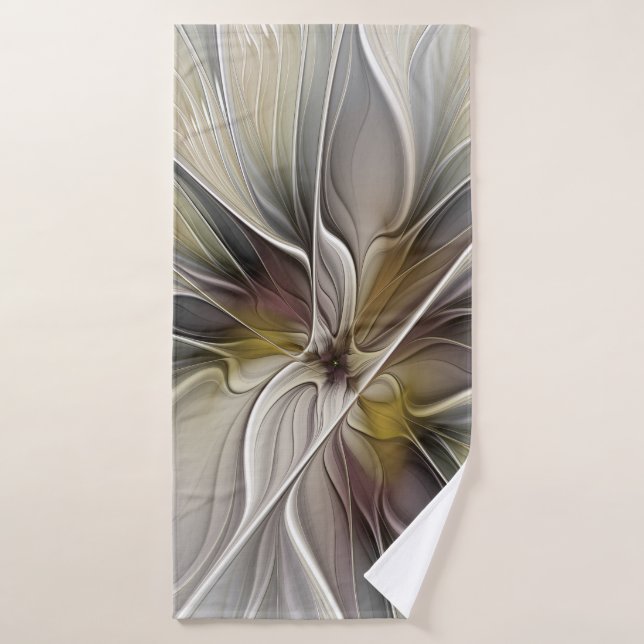 Floral Fractal, Fantasy Flower with Earth Colours Bath Towel (Bath Towel)
