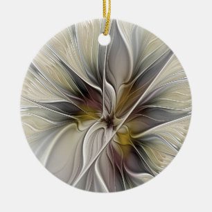 Floral Fractal, Fantasy Flower with Earth Colours Ceramic Tree Decoration