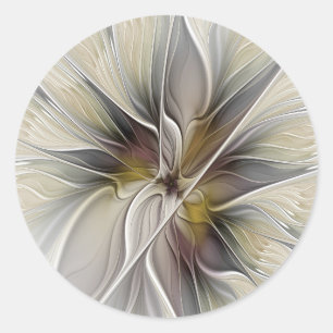 Floral Fractal, Fantasy Flower with Earth Colours Classic Round Sticker