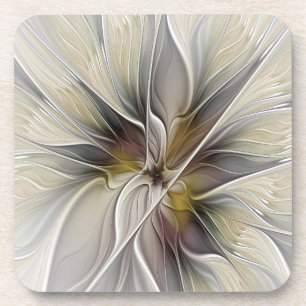 Floral Fractal, Fantasy Flower with Earth Colours Coaster