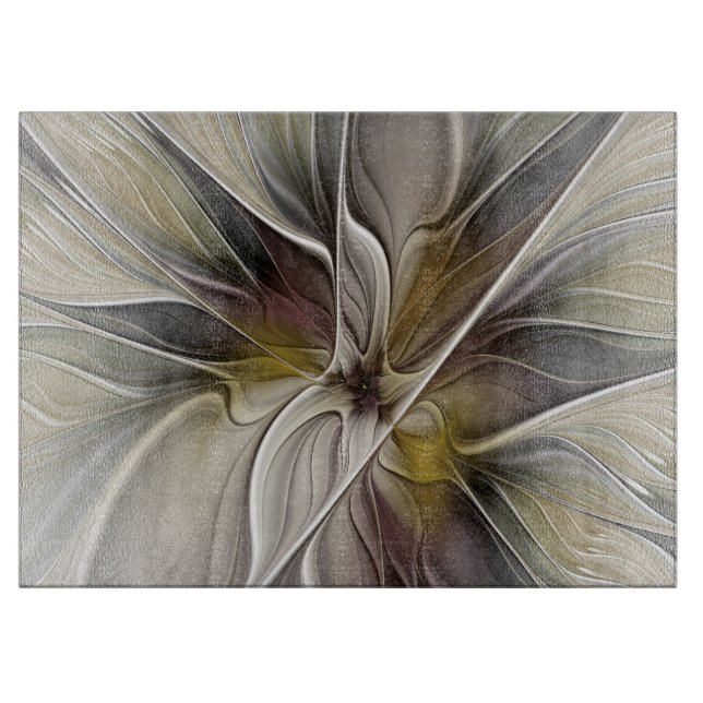 Floral Fractal, Fantasy Flower with Earth Colours Cutting Board (Front)