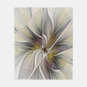 Floral Fractal, Fantasy Flower with Earth Colours Fleece Blanket