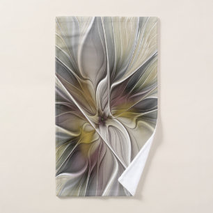 Floral Fractal, Fantasy Flower with Earth Colours Hand Towel