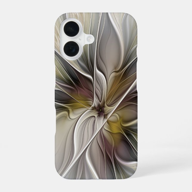 Floral Fractal, Fantasy Flower with Earth Colours iPhone 16 Case (Back)