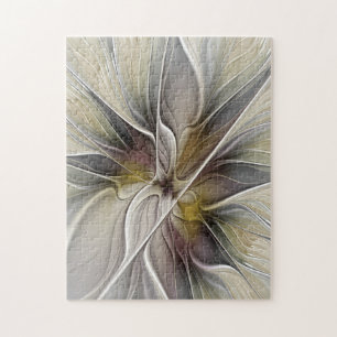 Floral Fractal, Fantasy Flower with Earth Colours Jigsaw Puzzle