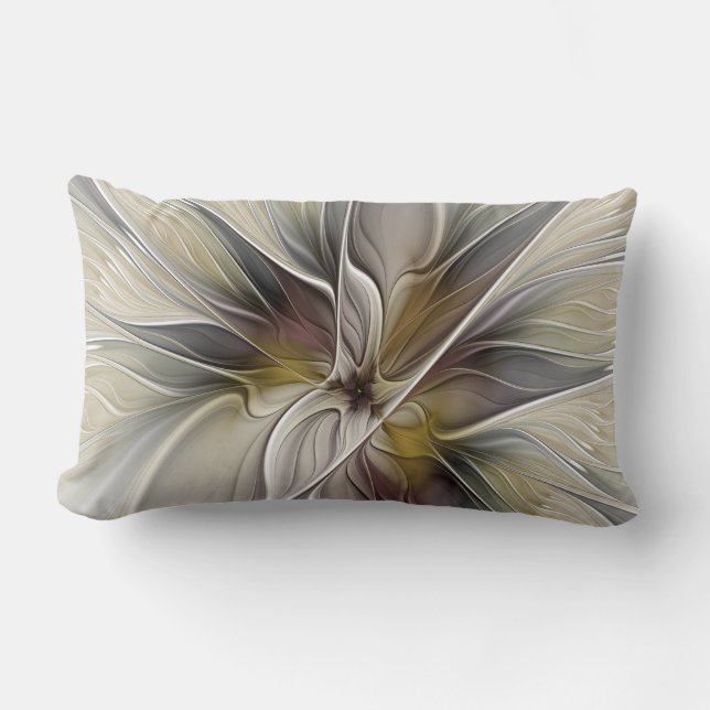 Floral Fractal, Fantasy Flower with Earth Colours Lumbar Cushion (Front)