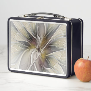 Floral Fractal, Fantasy Flower with Earth Colours Metal Lunch Box