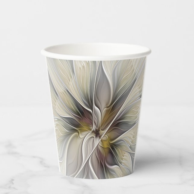 Floral Fractal, Fantasy Flower with Earth Colours Paper Cups (Front)