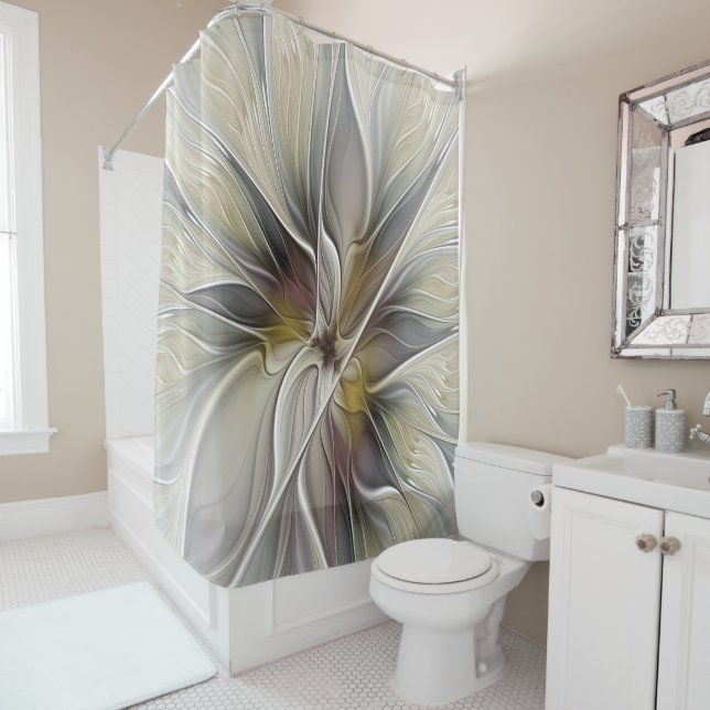 Floral Fractal, Fantasy Flower with Earth Colours Shower Curtain (In Situ)