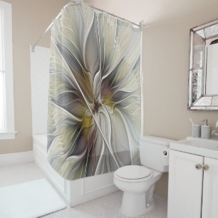 Floral Fractal, Fantasy Flower with Earth Colours Shower Curtain