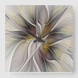 Floral Fractal, Fantasy Flower with Earth Colours Square Wall Clock