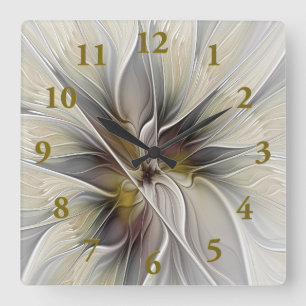 Floral Fractal, Fantasy Flower with Earth Colours Square Wall Clock