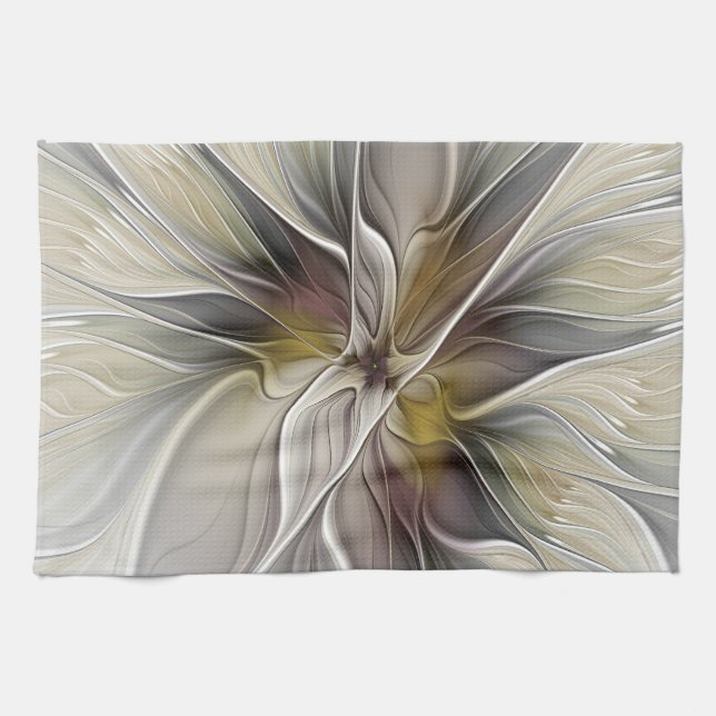 Floral Fractal, Fantasy Flower with Earth Colours Tea Towel (Horizontal)