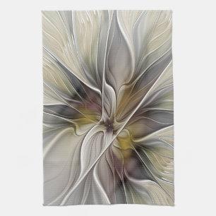 Floral Fractal, Fantasy Flower with Earth Colours Tea Towel