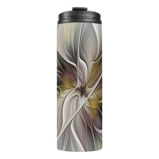 Floral Fractal, Fantasy Flower with Earth Colours Thermal Tumbler (Front)