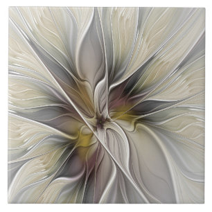 Floral Fractal, Fantasy Flower with Earth Colours Tile