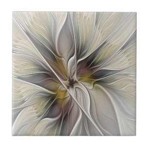 Floral Fractal, Fantasy Flower with Earth Colours Tile