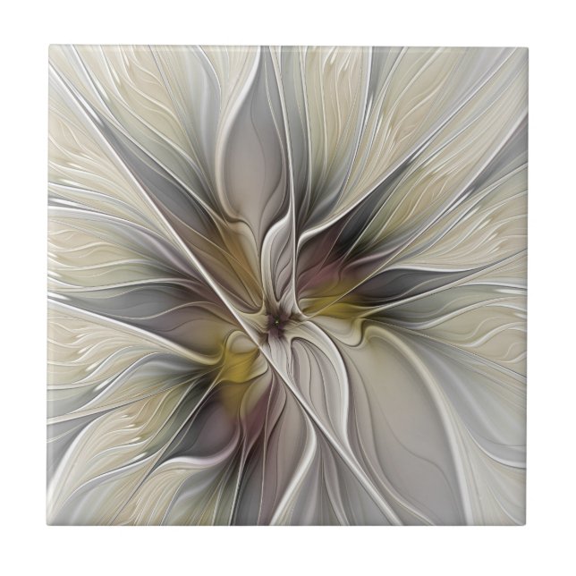 Floral Fractal, Fantasy Flower with Earth Colours Tile (Front)