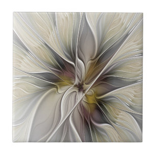 Floral Fractal, Fantasy Flower with Earth Colours Tile