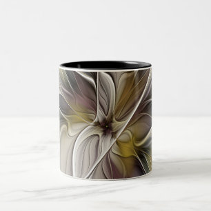 Floral Fractal, Fantasy Flower with Earth Colours Two-Tone Coffee Mug