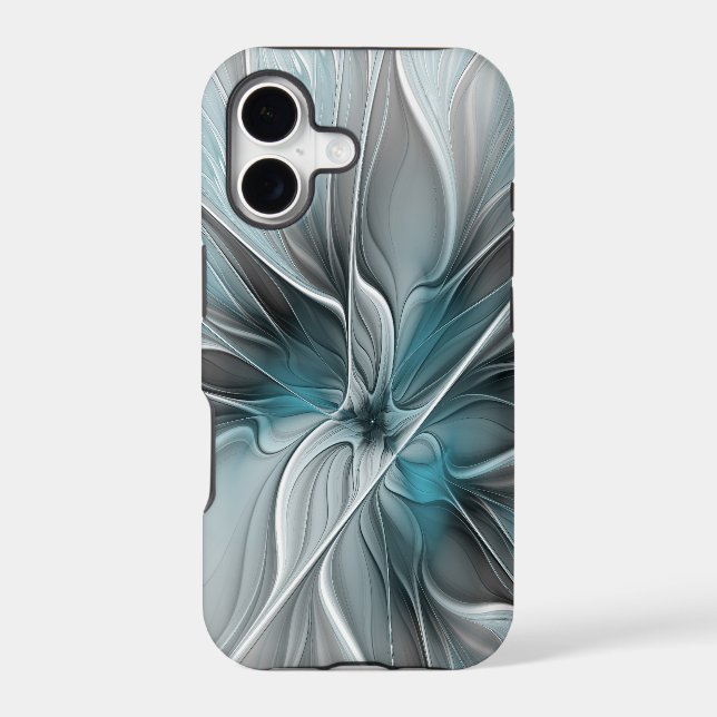 Floral Fractal Modern Abstract Flower Blue Gray (Back)