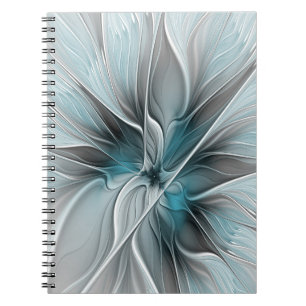 Floral Fractal Modern Abstract Flower Blue Gray Notebook