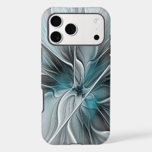 Floral Fractal Modern Abstract Flower Blue Grey