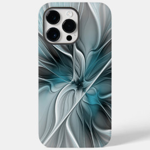 Floral Fractal Modern Abstract Flower Blue Grey Case-Mate iPhone 14 Pro Max Case