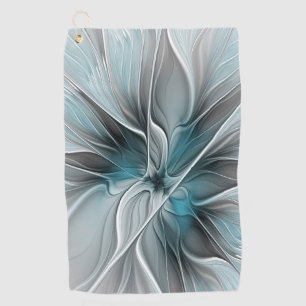 Floral Fractal Modern Abstract Flower Blue Grey Golf Towel