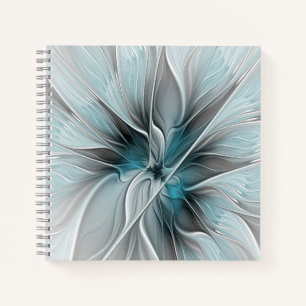Floral Fractal Modern Abstract Flower Blue Grey Notebook