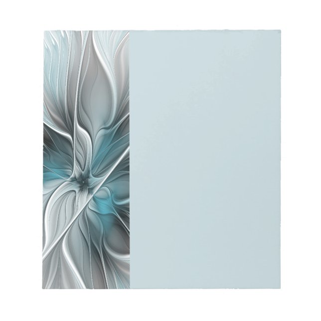 Floral Fractal Modern Abstract Flower Blue Grey Notepad (Front)