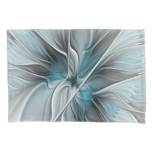 Floral Fractal Modern Abstract Flower Blue Grey Pillowcase
