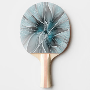 Floral Fractal Modern Abstract Flower Blue Grey Ping Pong Paddle