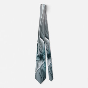 Floral Fractal Modern Abstract Flower Blue Grey Tie