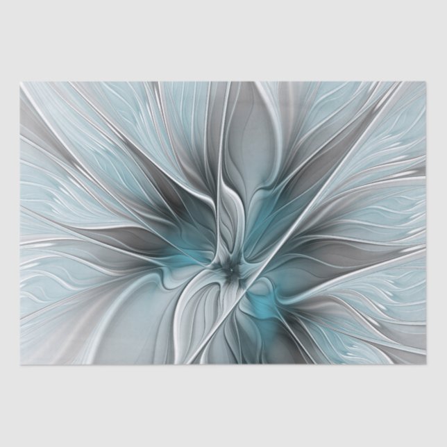 Floral Fractal Modern Abstract Flower Blue Grey Tissue Paper (Front)