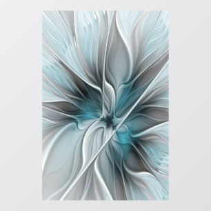 Floral Fractal Modern Abstract Flower Blue Grey Window Cling